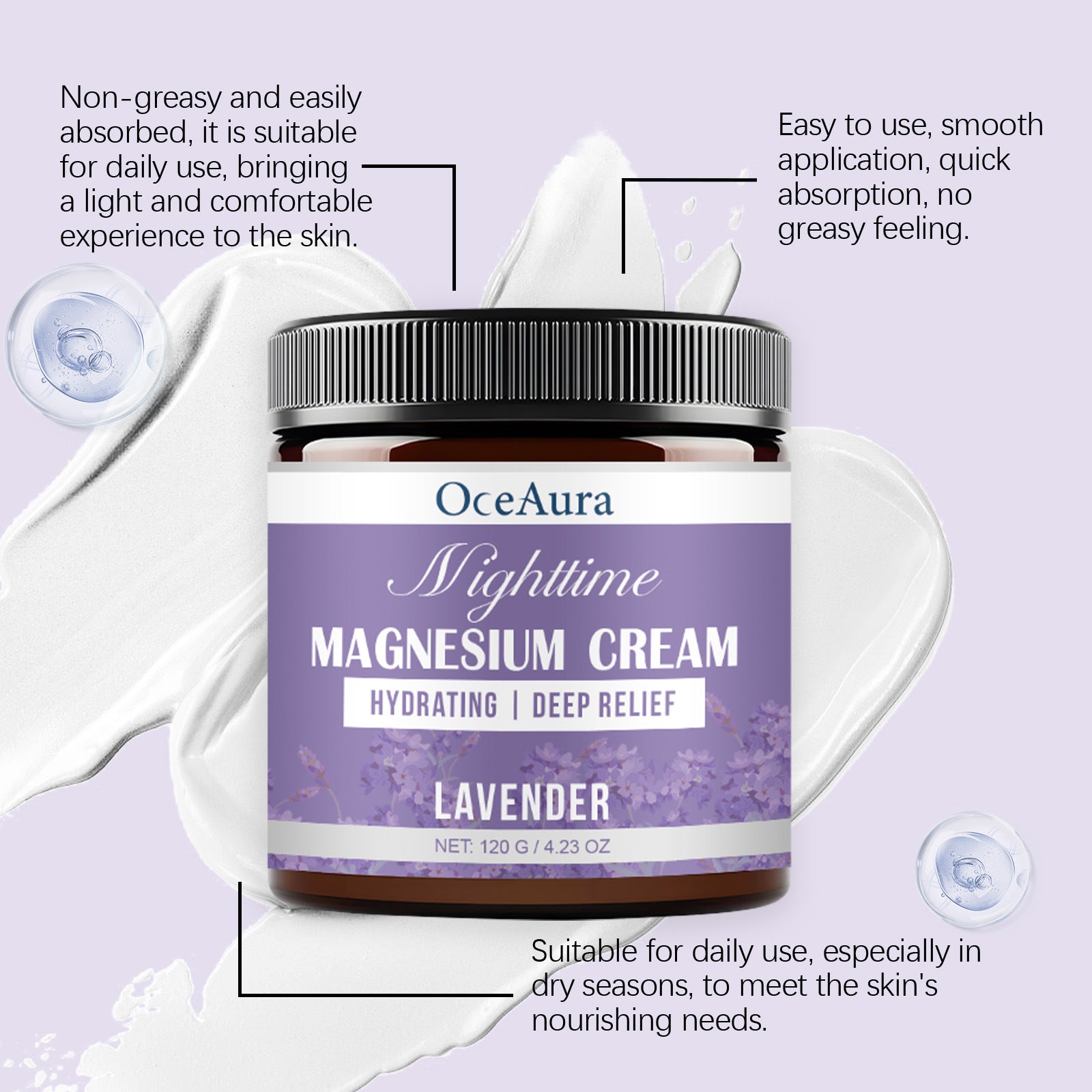Glamorlush MagCalm – Magnesium Body Cream for Sleep, Sore Muscles & Tension Relief, 120g